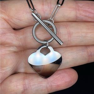 NEW! SILVER HEART CHARM NECKLACE WITH PAPER CLIP CHAIN AND TOGGLE CLASP